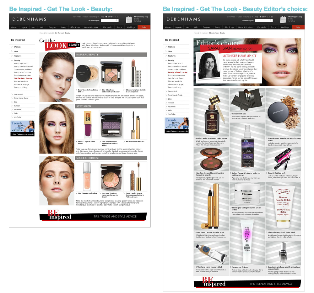 Debenhams Be Inspired 2010-2013 Page Design - Darius Bajina Personal Portfolio