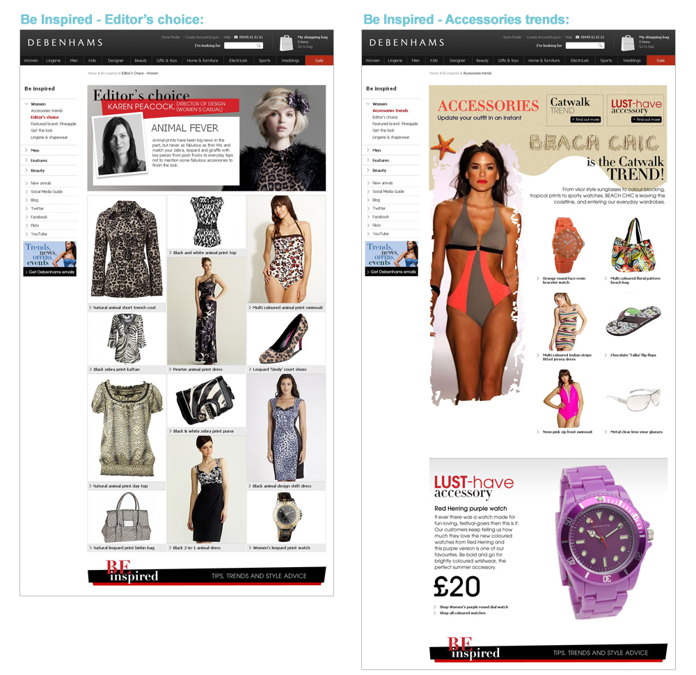 Debenhams Be Inspired 2010-2013 Page Design - Darius Bajina Personal Portfolio
