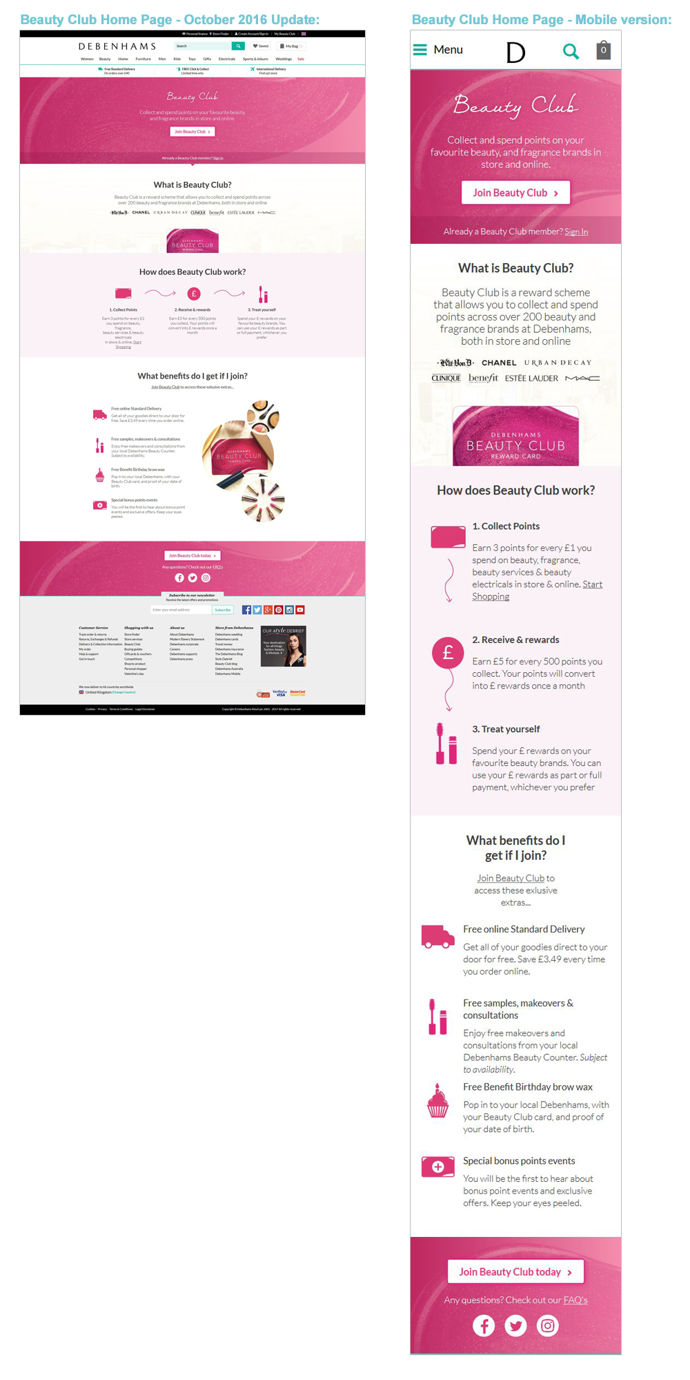 Debenhams Beauty Club Design - Darius Bajina Personal Portfolio