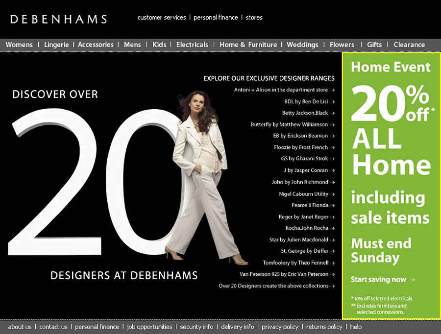 My First Debenhams Home Page - Darius Bajina Personal Portfolio