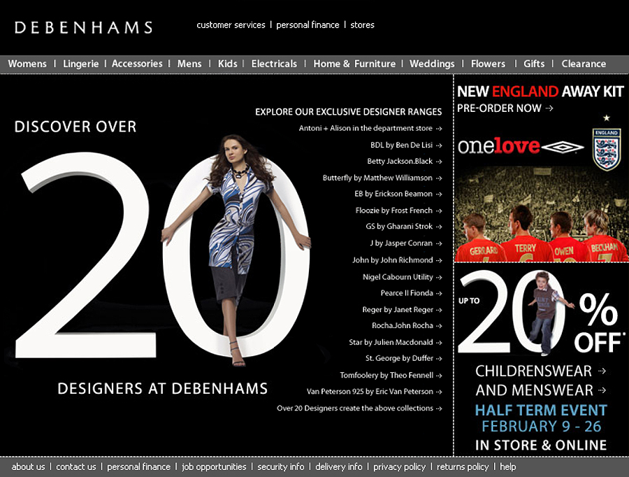 My First Debenhams Home Page - Darius Bajina Personal Portfolio