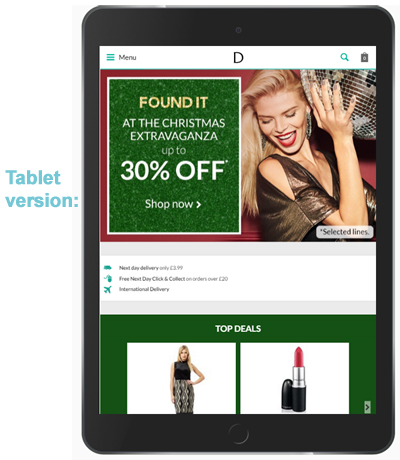 Debenhams Tablet Home Page - Darius Bajina Personal Portfolio