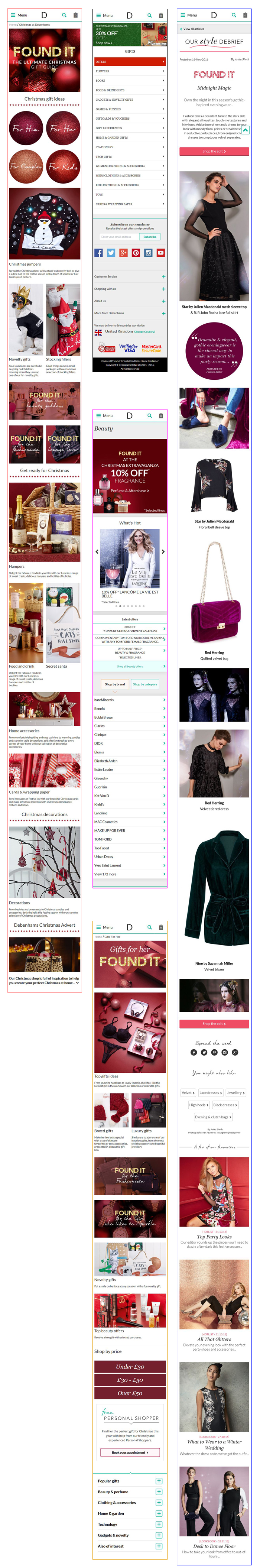 Various Debenhams Mobile Pages - Darius Bajina Personal Portfolio