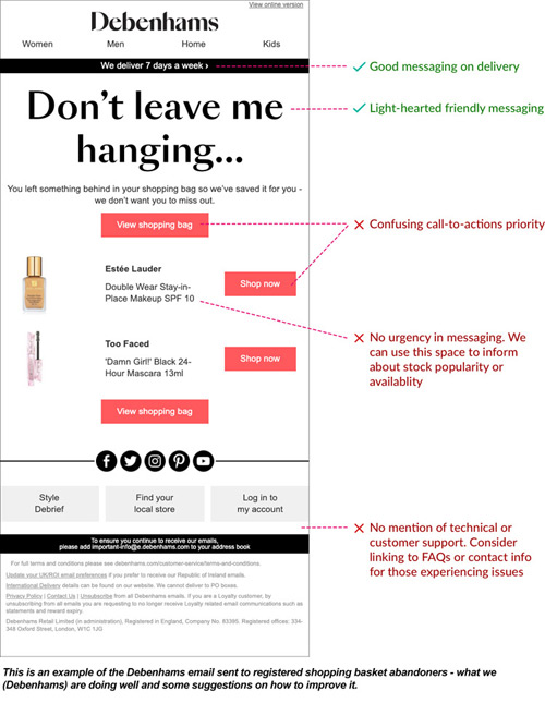 User Interface Project: Debenhams Recover Abandon Basket Image 1 - Darius Bajina Personal Portfolio