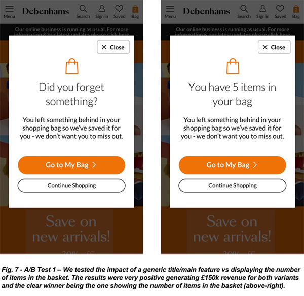 User Interface Project: Debenhams Recover Abandon Basket Image 4 - Darius Bajina Personal Portfolio
