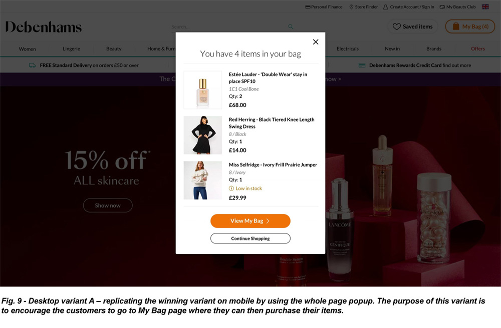 User Interface Project: Debenhams Recover Abandon Basket Image 6 - Darius Bajina Personal Portfolio