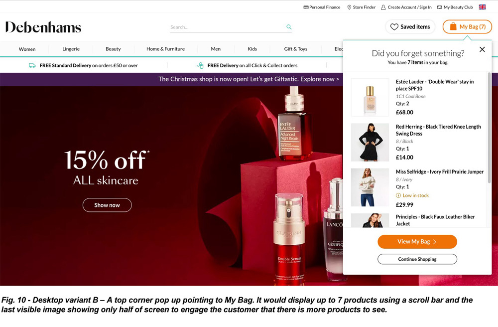 User Interface Project: Debenhams Recover Abandon Basket Image 7 - Darius Bajina Personal Portfolio